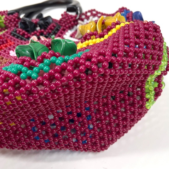 Whimsical Large Beaded Flower Statement Bag Tote Colorful Eclectic Grandma 16 in